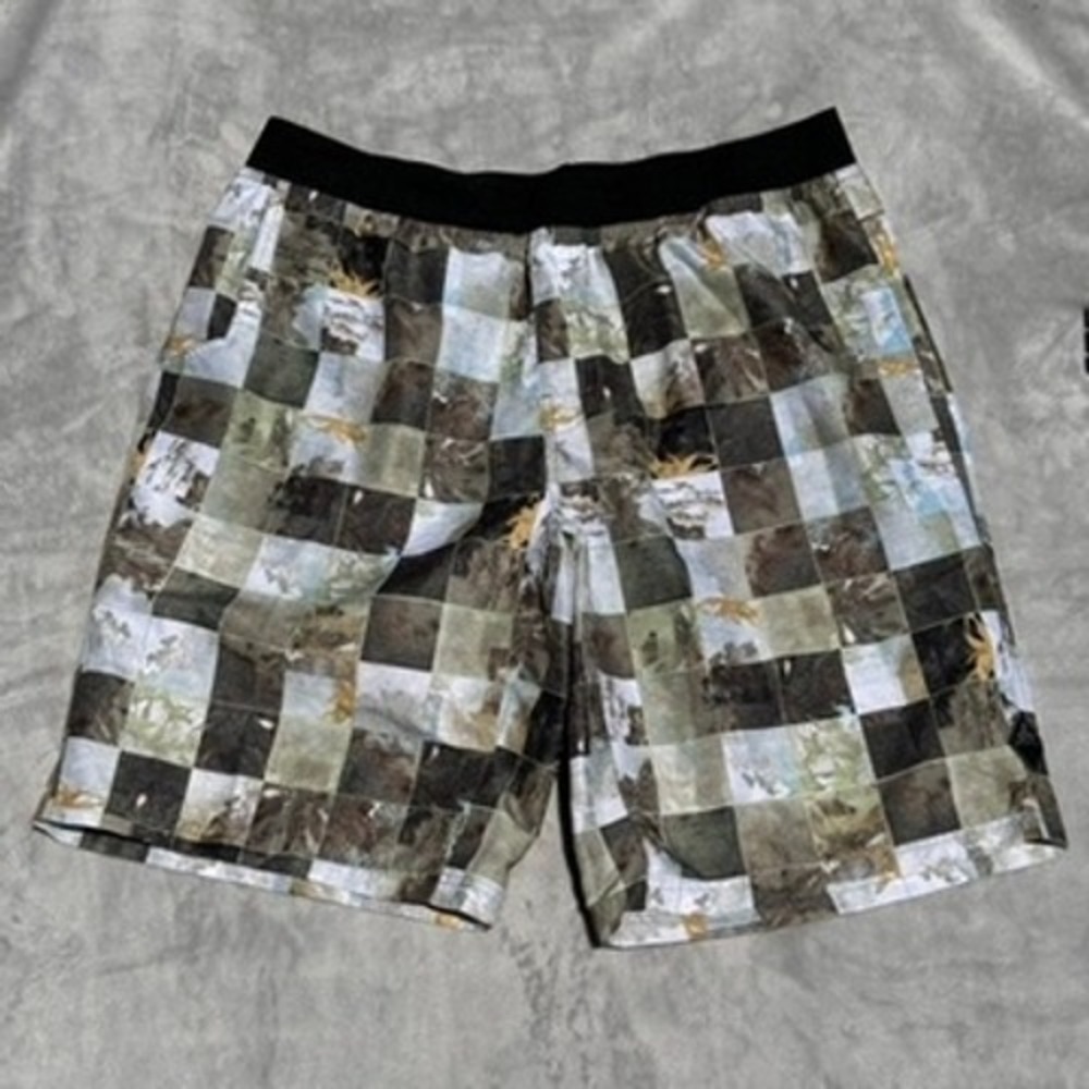 Prana Breathe Athletic Shorts Mens XXL Blue Grey Marble Tie Dye Activewear